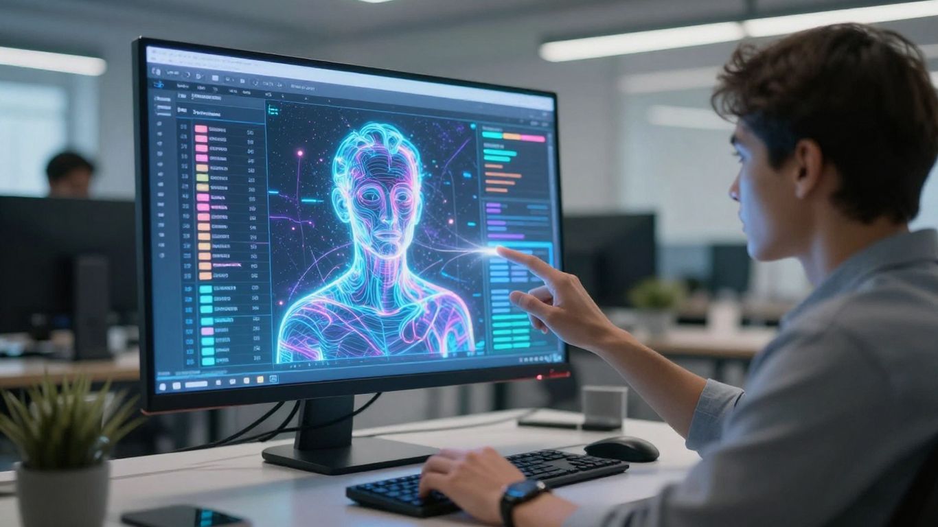 AI interface merging with a digital spreadsheet.