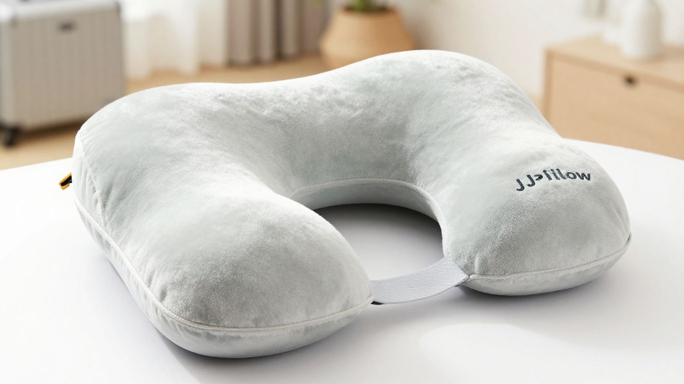 J-Pillow travel neck pillow for comfortable journeys.