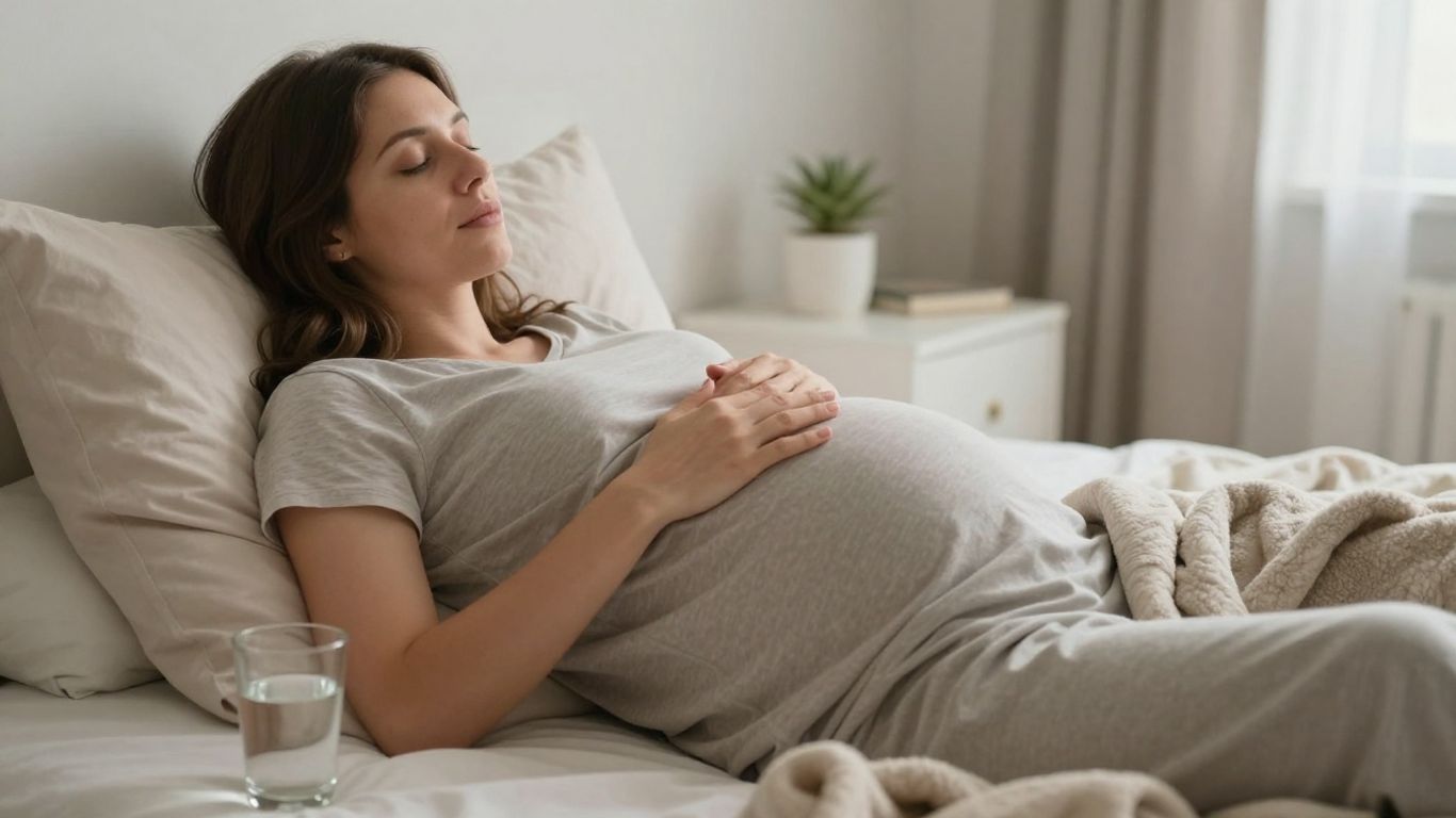 Mujer embarazada descansando junto a una ventana