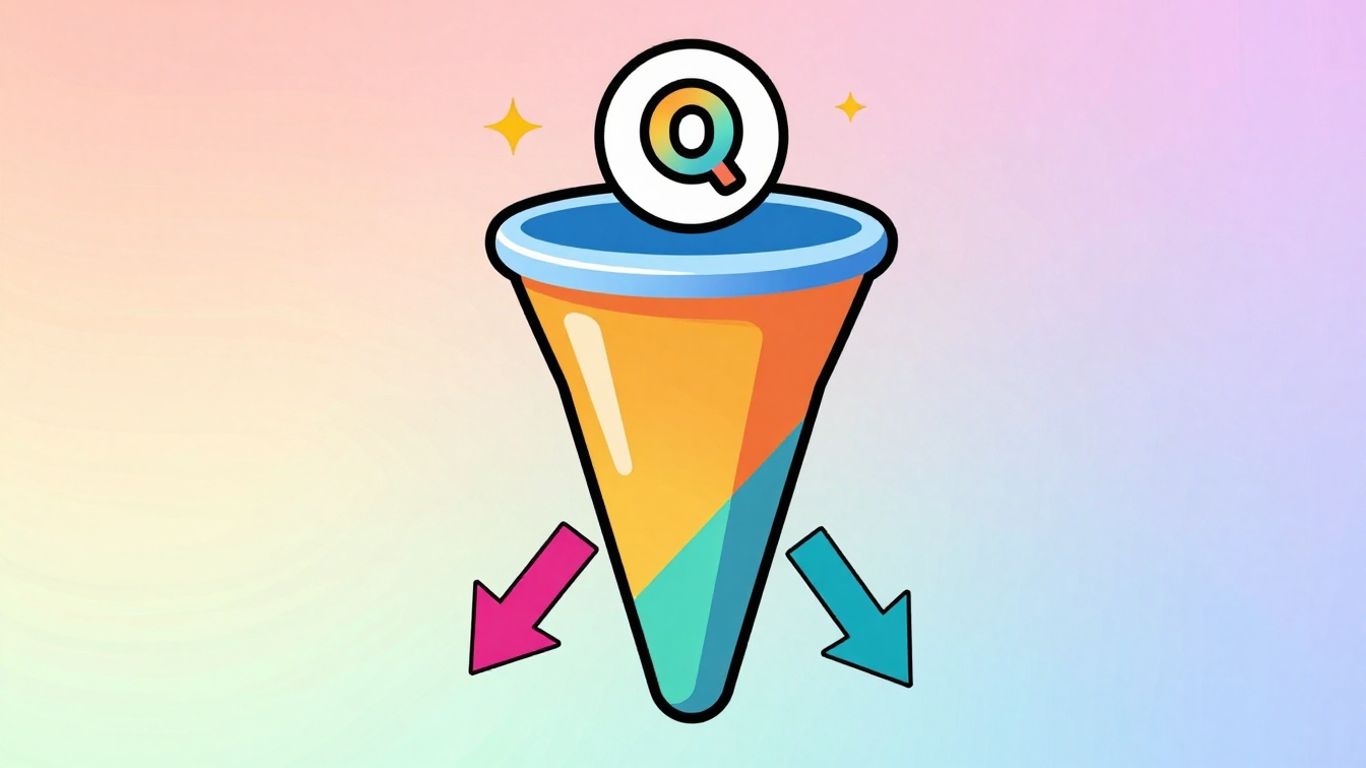Funnel graphic with quiz icon and arrows