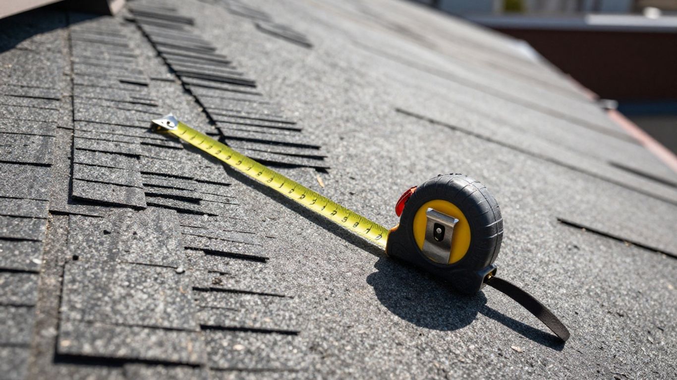 Measuring roof square footage with a tape measure.