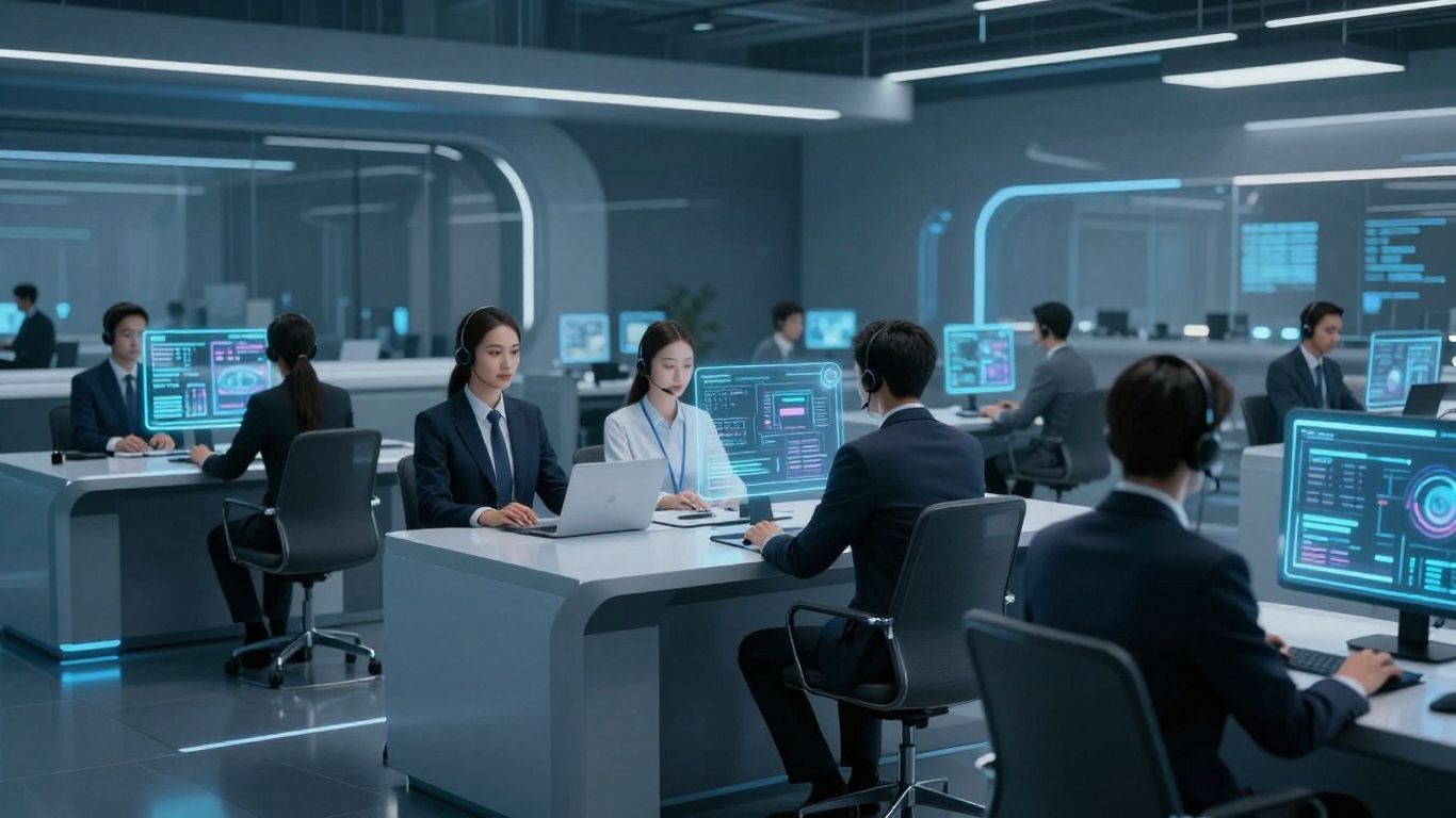 Futuristic customer support agents using holographic technology.