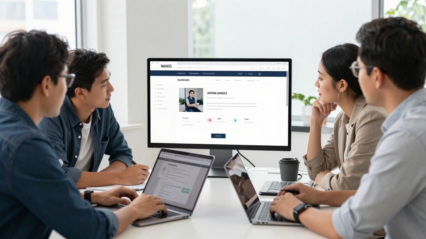Web agency team reviewing website strategy