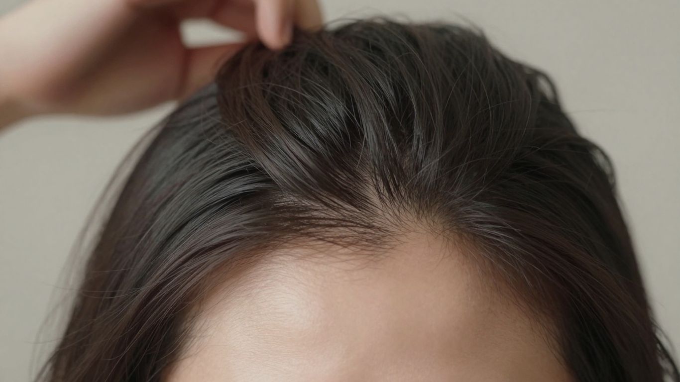 Woman's scalp with thinning hair, close-up photographic view.