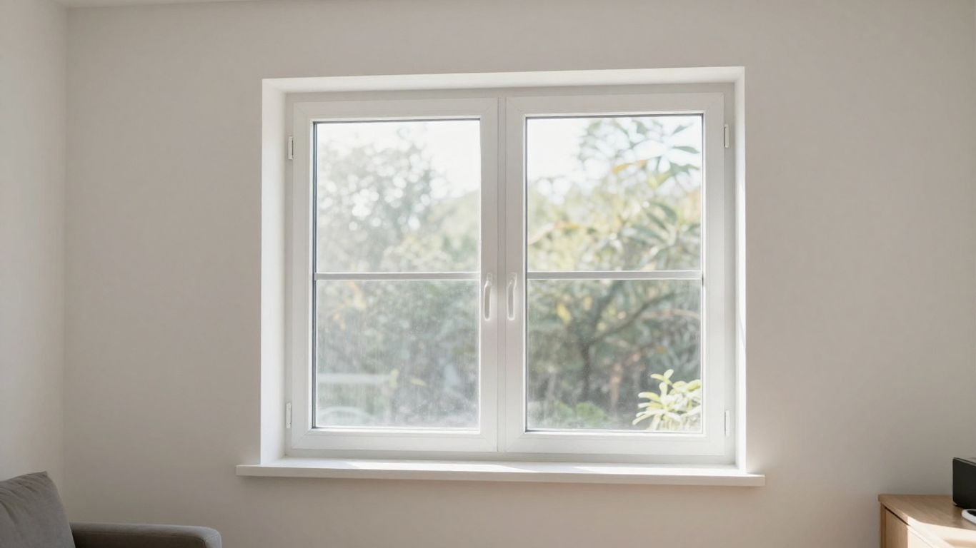 Fenêtre PVC blanche dans un salon moderne, pose comprise.