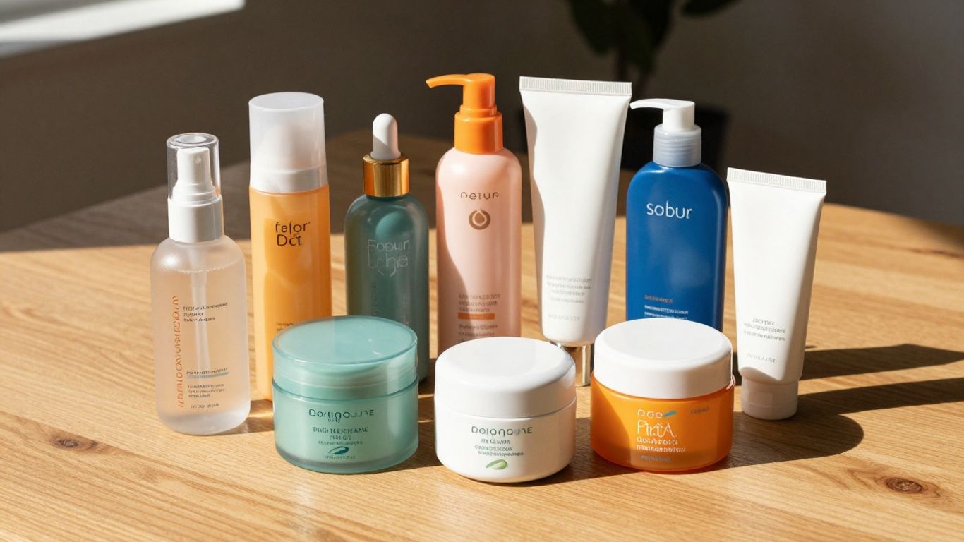 A collection of skin care bottles