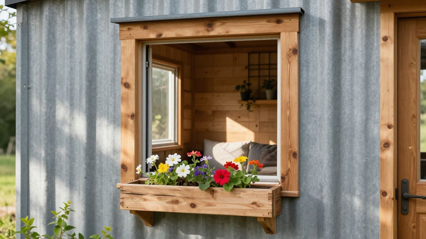 Budget-friendly tiny home exterior and interior view.
