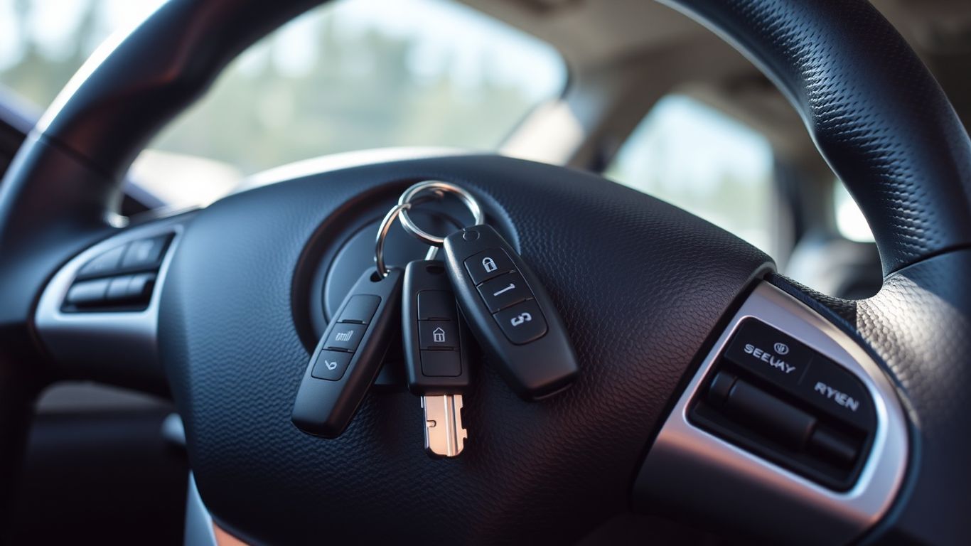 keys on a steering wheel