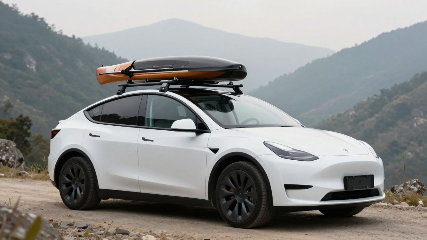 Tesla Model Y roof rack carrying outdoor gear