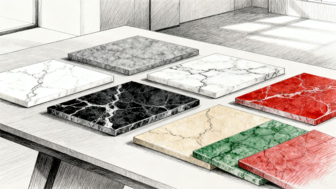 Curated marble samples in varied colors