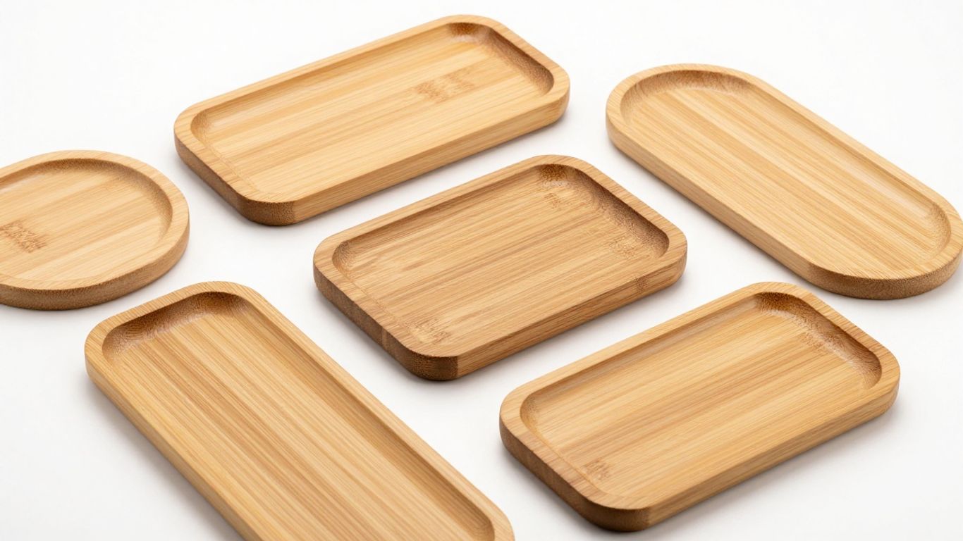 Bamboo serving trays with natural wood grain