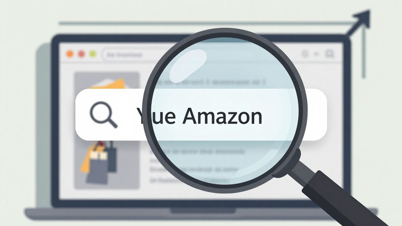 Amazon product listing with magnifying glass and growth arrows.