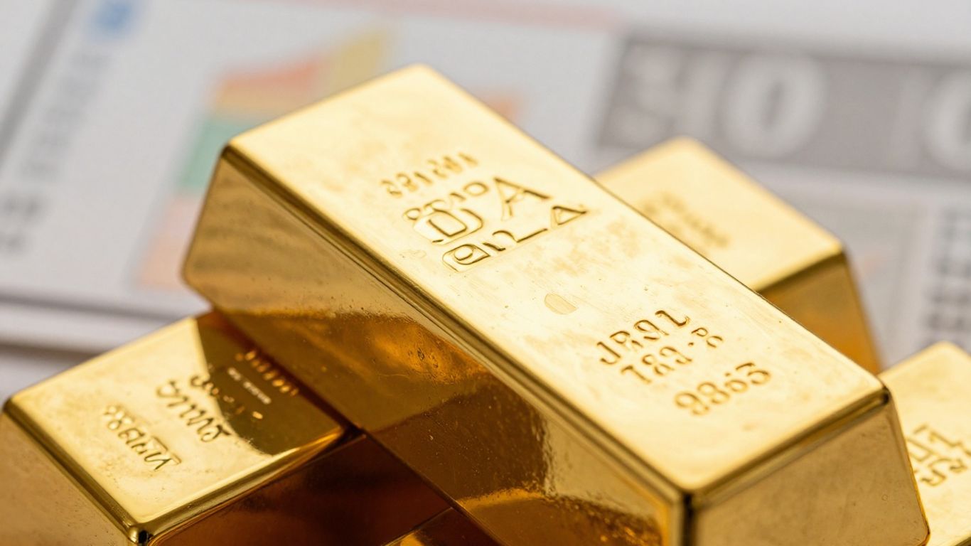 Lingot d'or brillant avec arrière-plan flou.