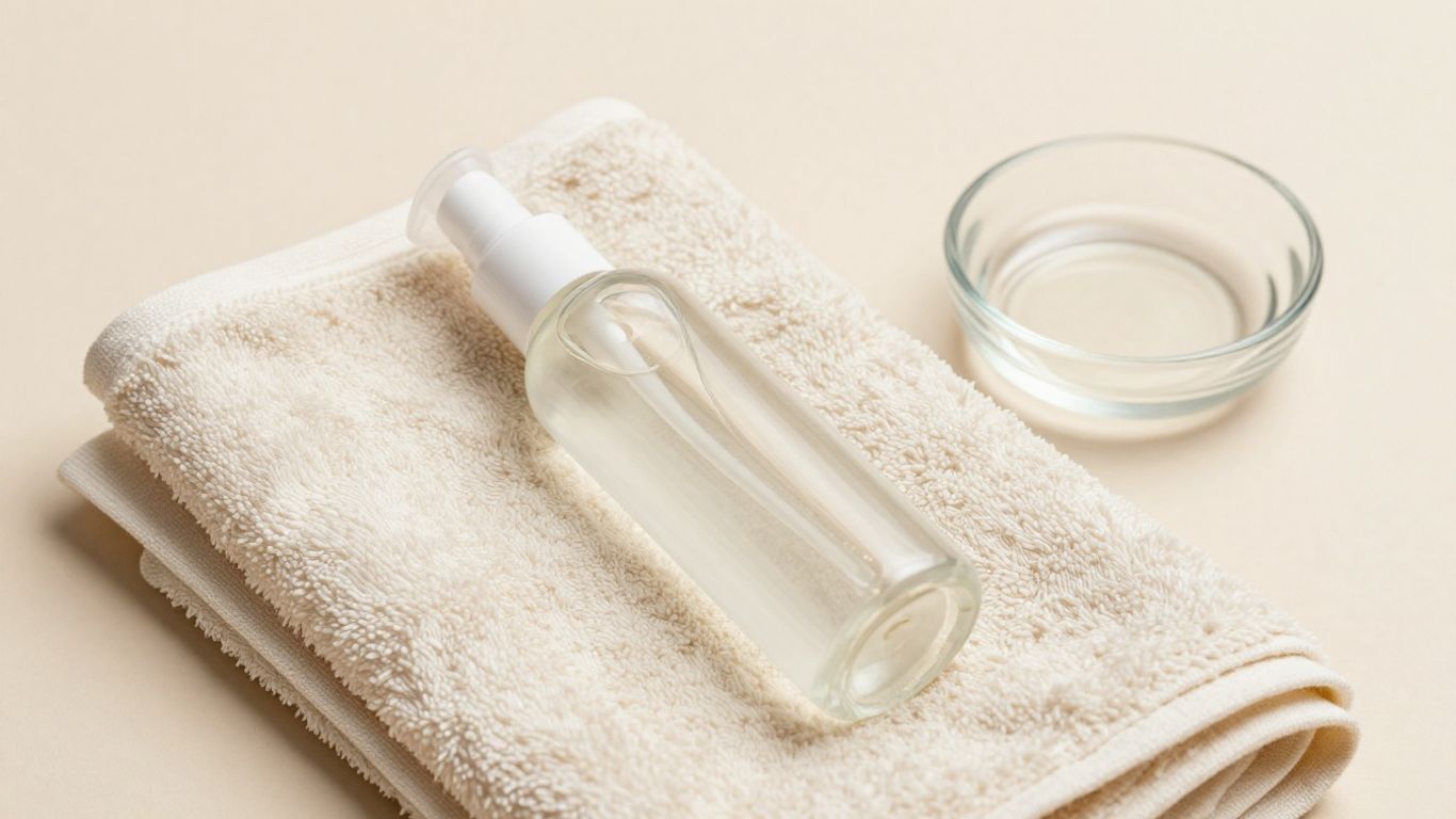 Clear water-based lubricant bottle beside soft towels