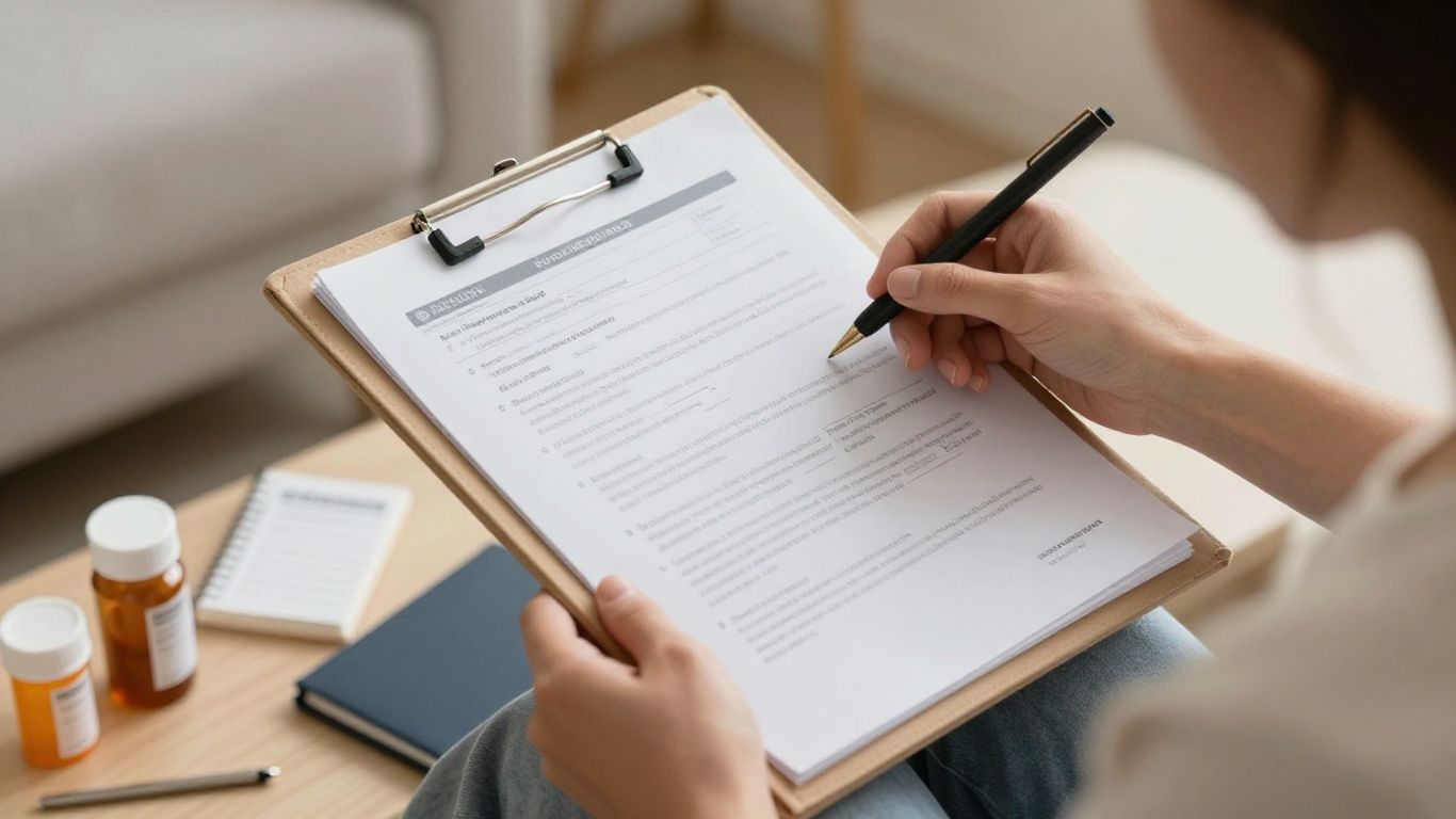 Paciente organizando documentos para consulta médica