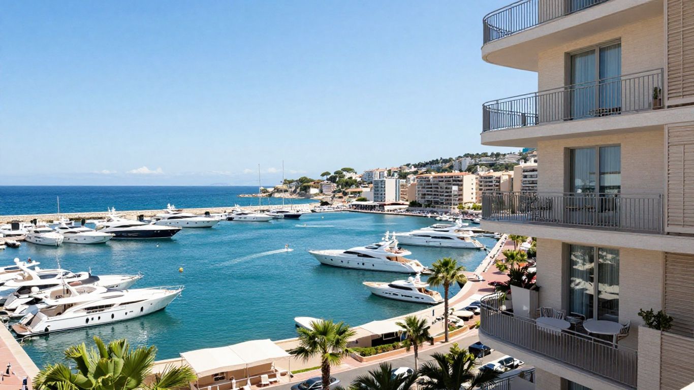 Vue de Cannes avec yachts et appartements de luxe.