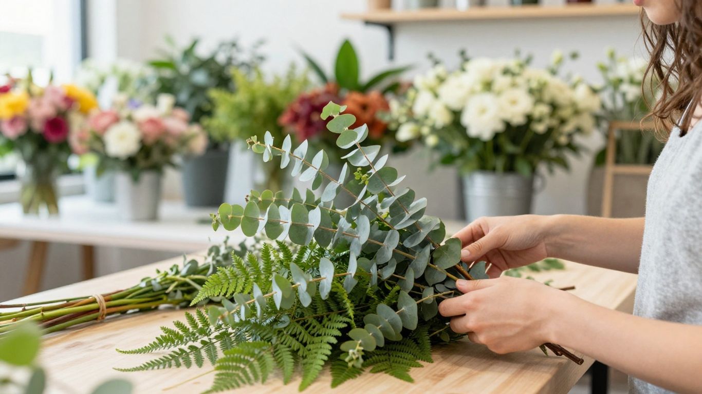 Expert florist working with native flowers inside a studio
