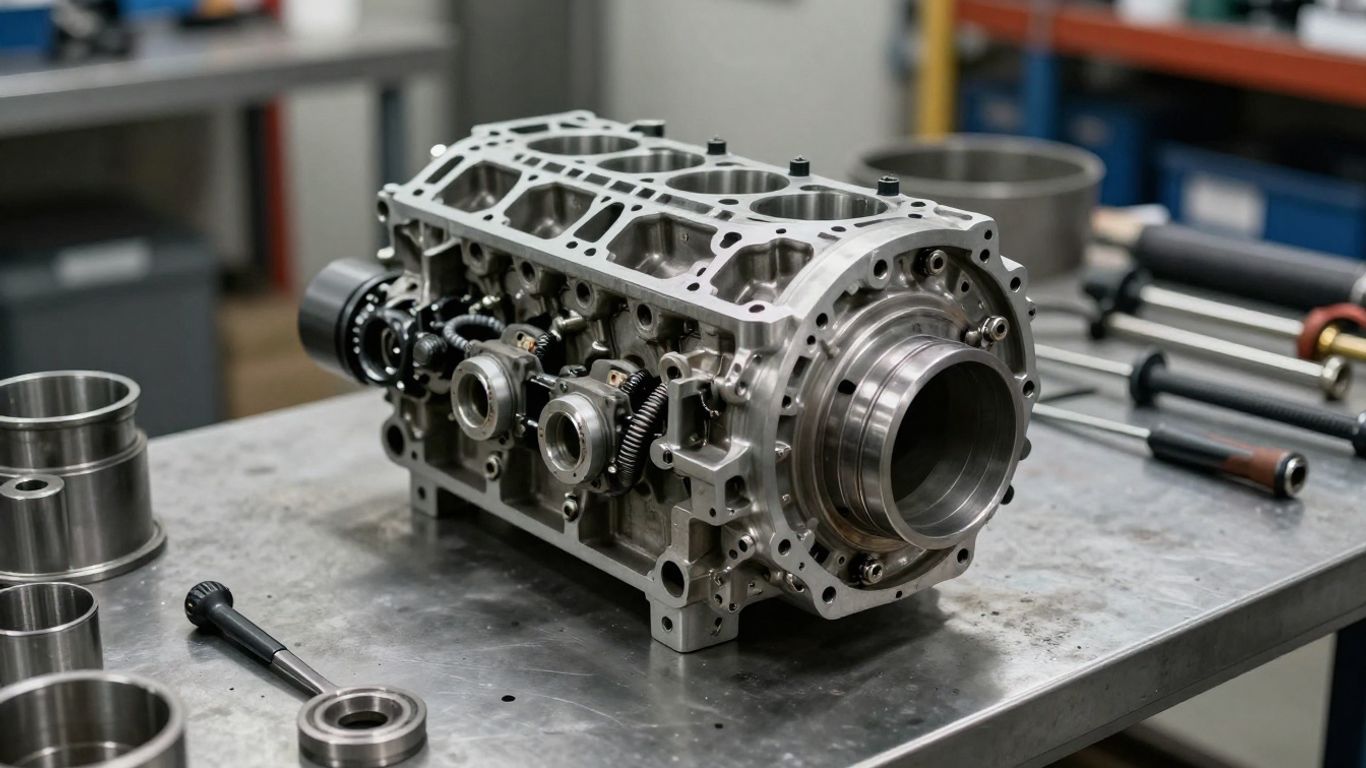 Vintage MG engine undergoing restoration