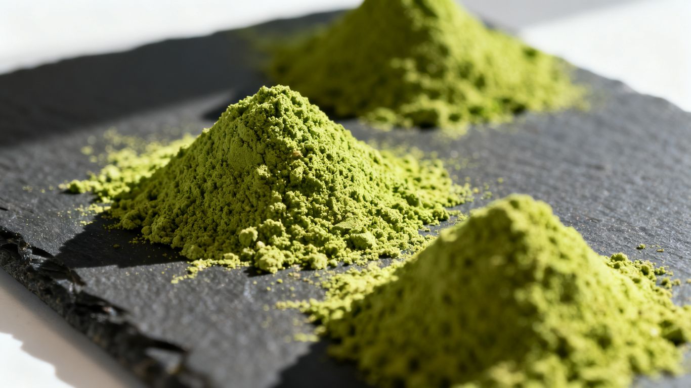 A close-up of vibrant green matcha powder