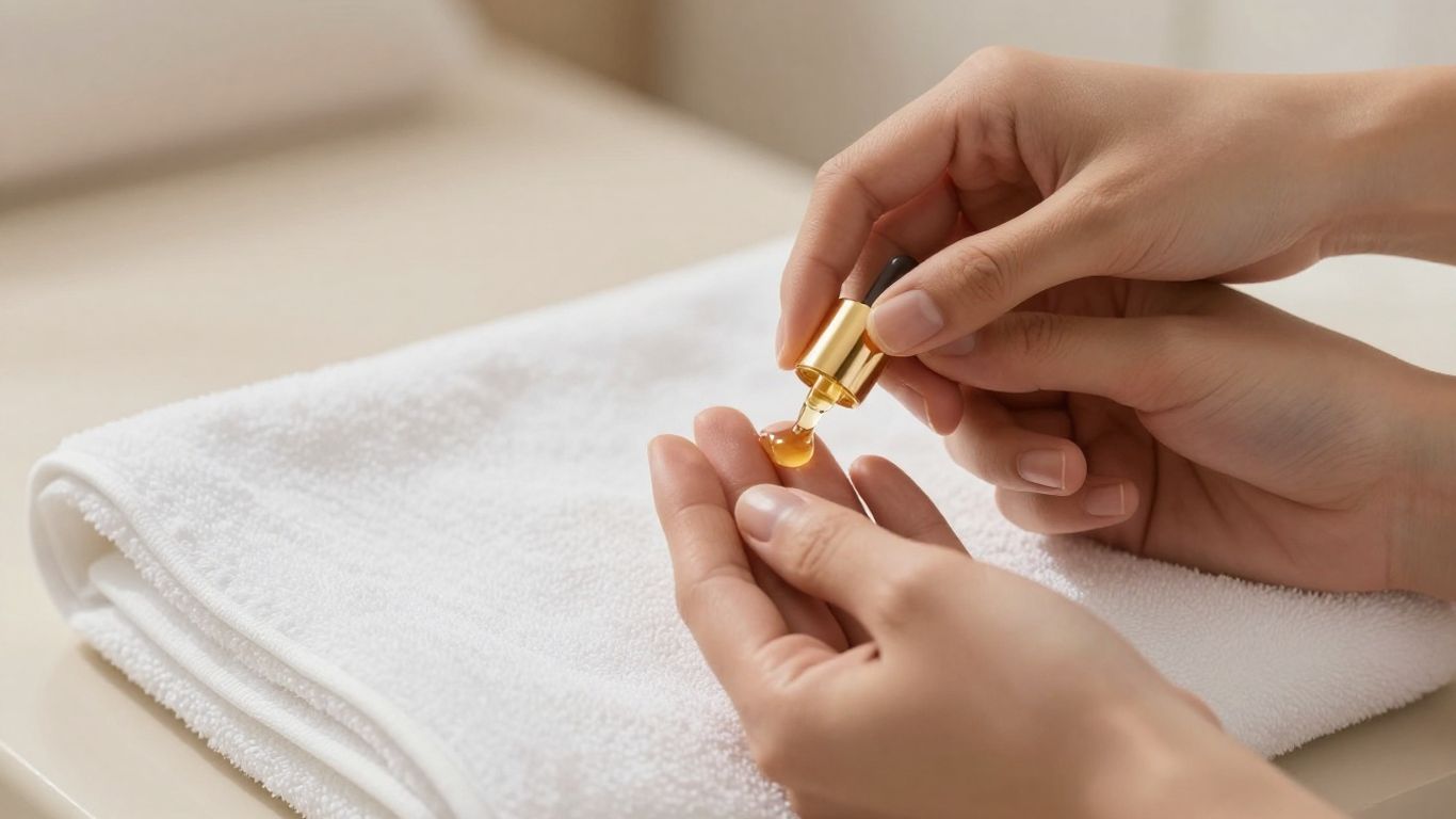 Hands applying a small amount of oil lubricant