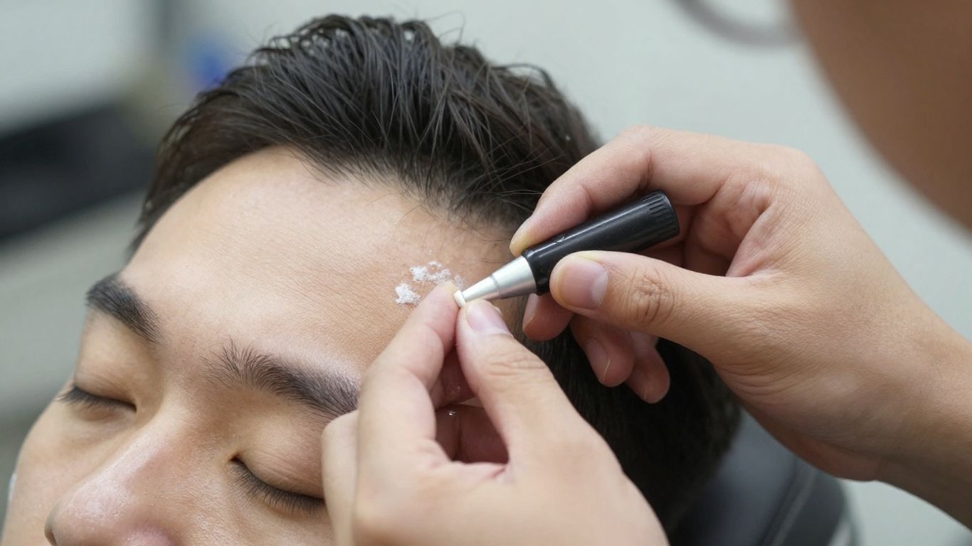 Barber applying styptic pencil to a small cut.