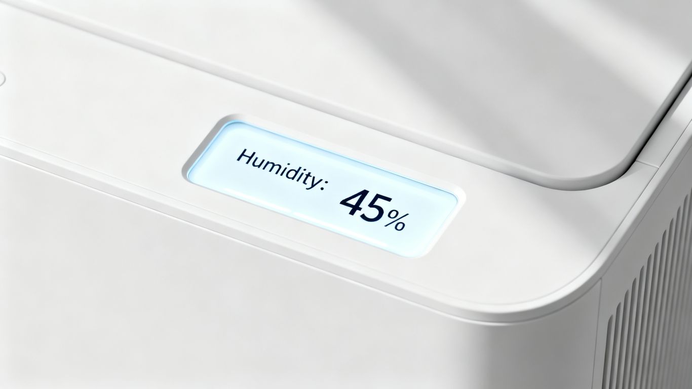 Close-up of smart dehumidifier digital control hardware