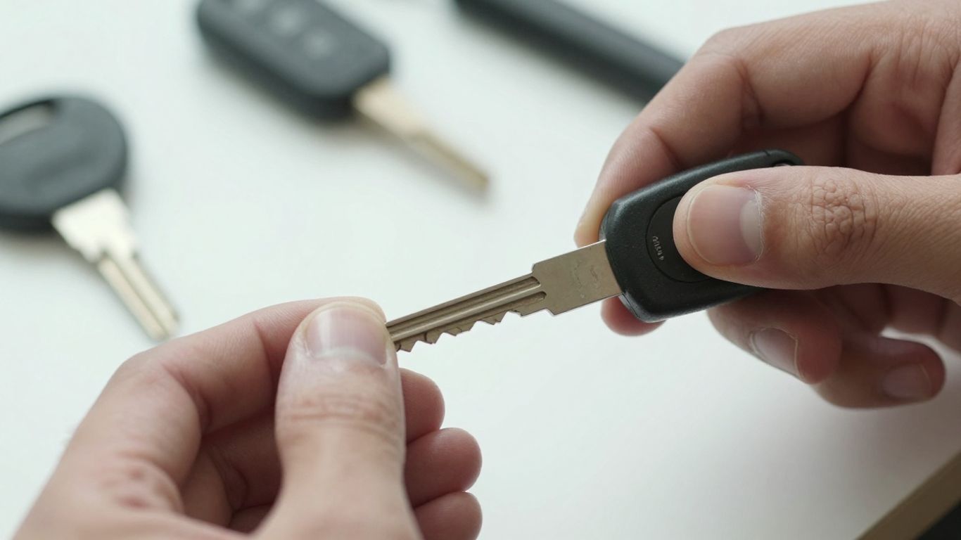 Locksmith cutting a car key