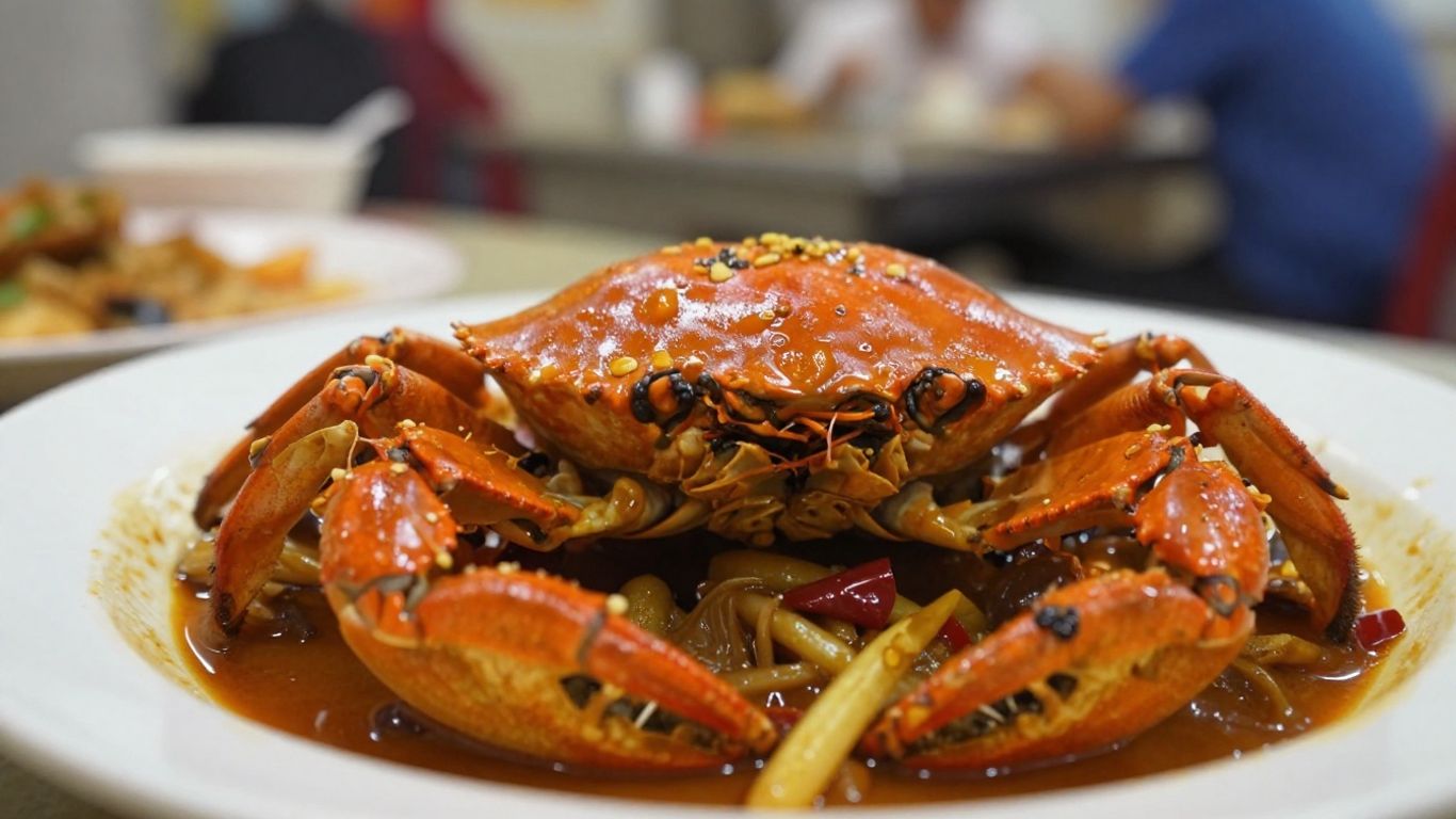 Delicious Singaporean food in a restaurant setting.