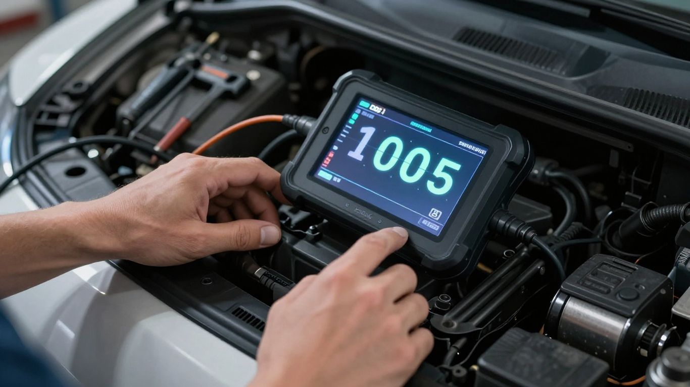 Transmission scan tool beside vehicle dashboard
