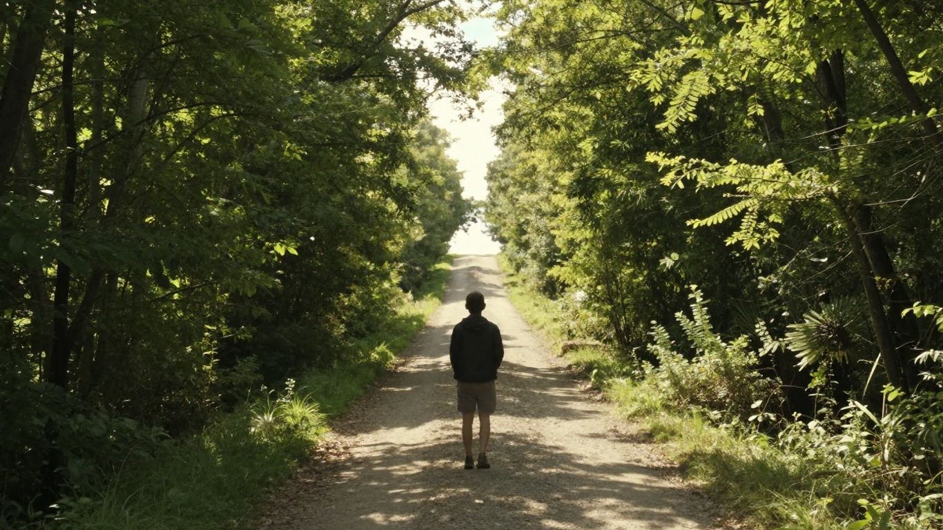 Person looking at a path towards a bright horizon.