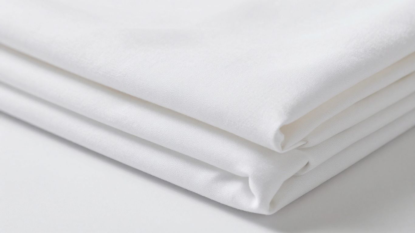 Crisp white 100% cotton percale sheets folded neatly.