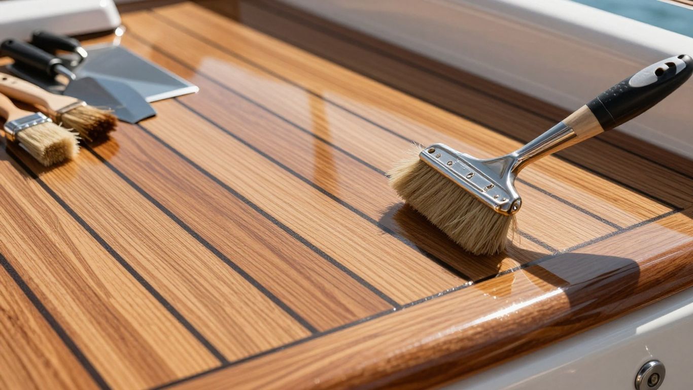 Yacht deck with tools for maintenance.