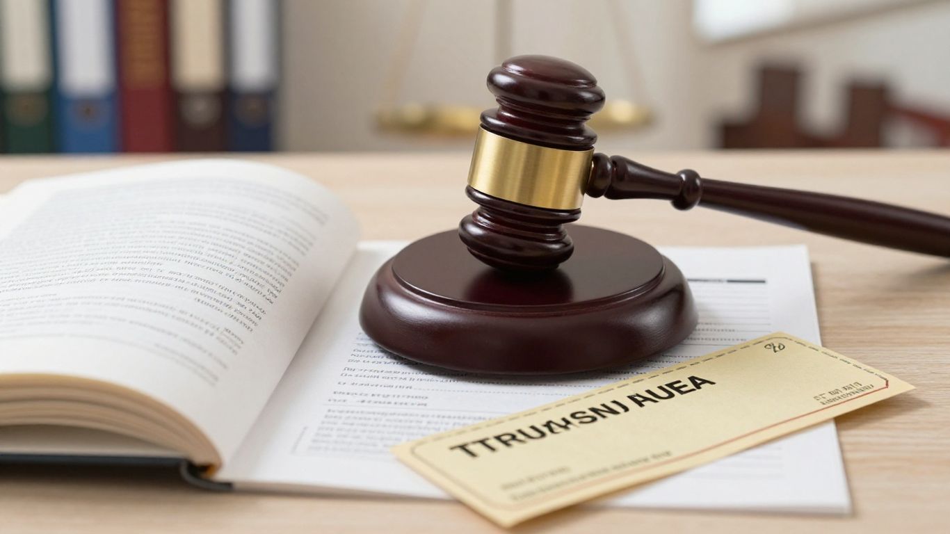 Gavel and speeding ticket on legal book