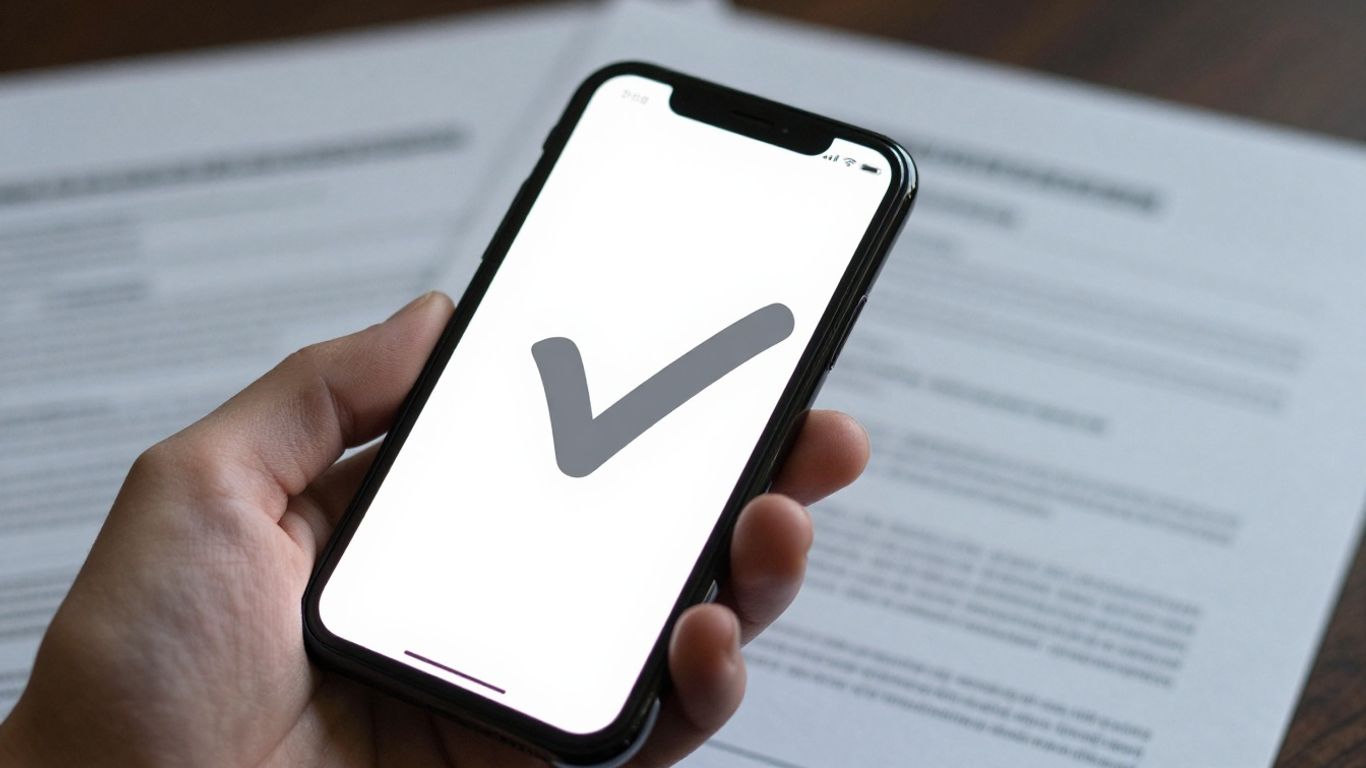 Online mechanic's lien filing confirmation on a smartphone.