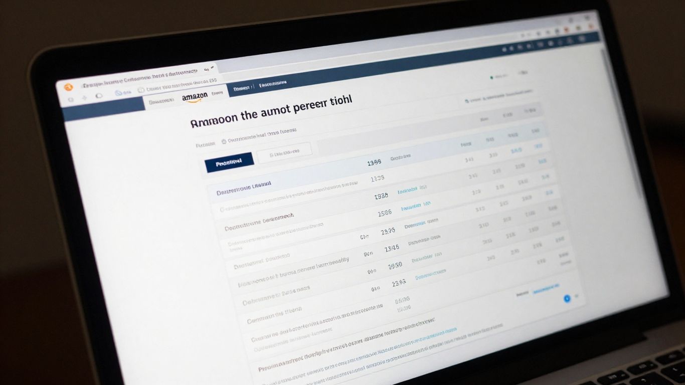 Amazon product listing data on a laptop screen