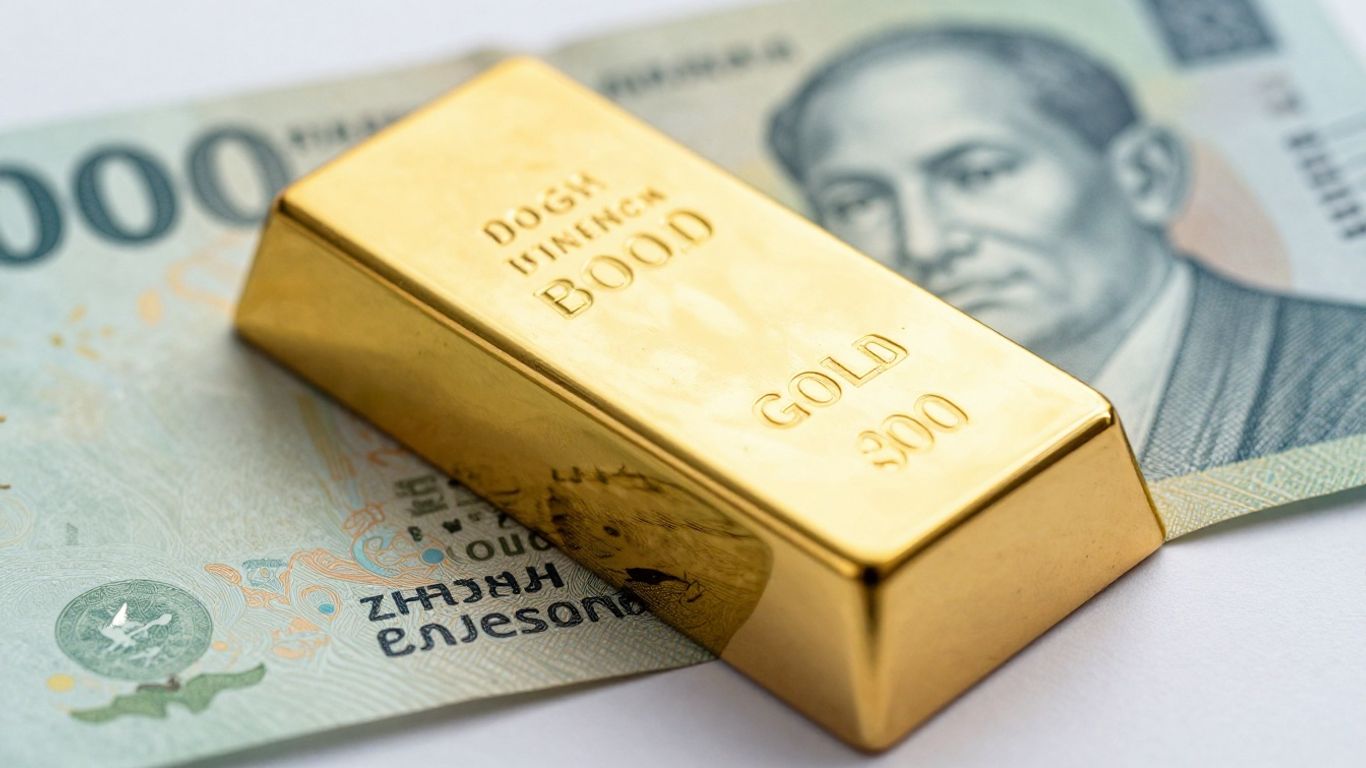金锭靠近印尼卢比纸币。