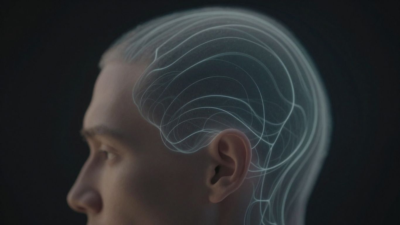 Human head with abstract neural activity lines.