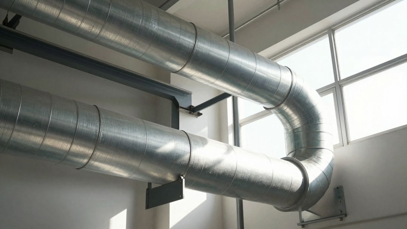 Clean commercial HVAC ductwork in a well-lit business.