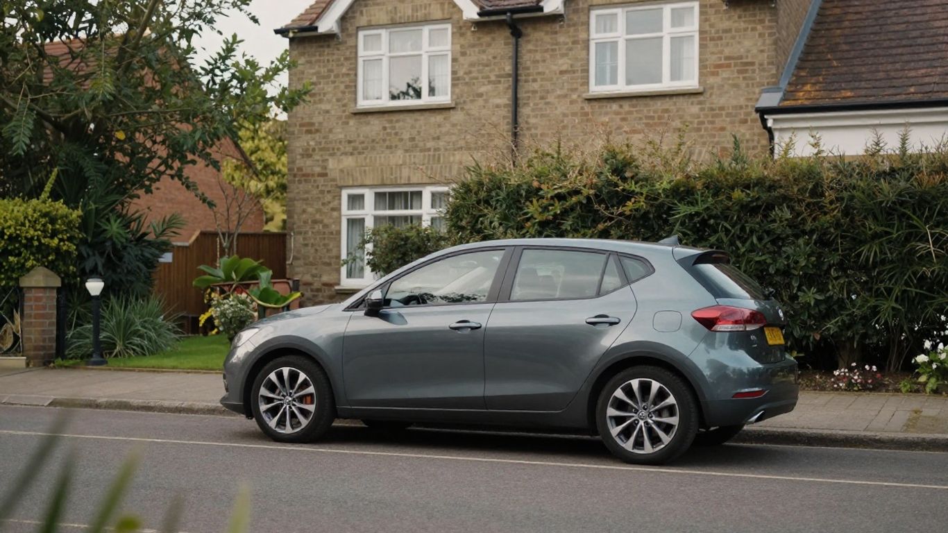 Hyundai i10 parked beside a quiet British street