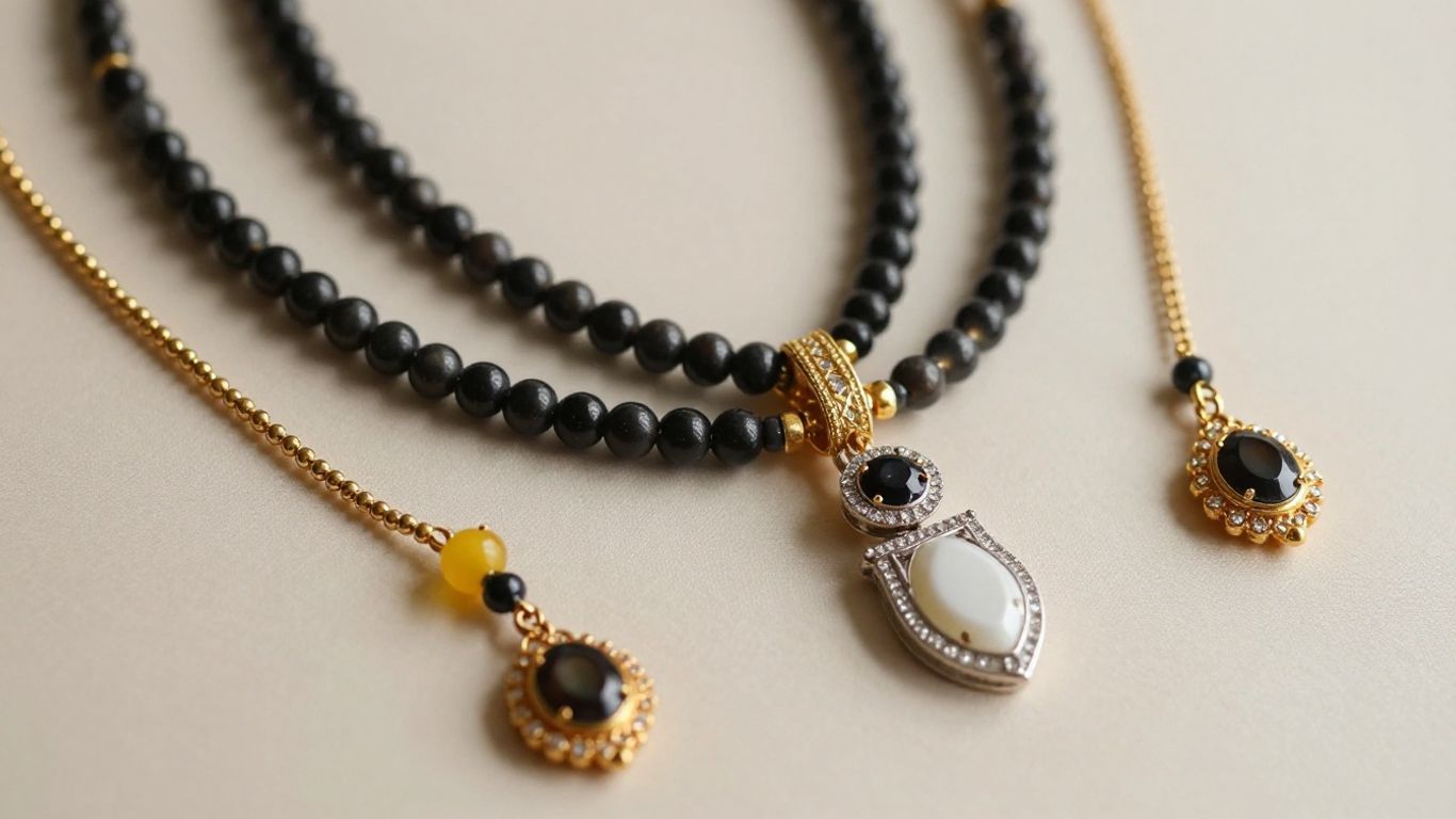 Diamond mangalsutra styles arranged on silk