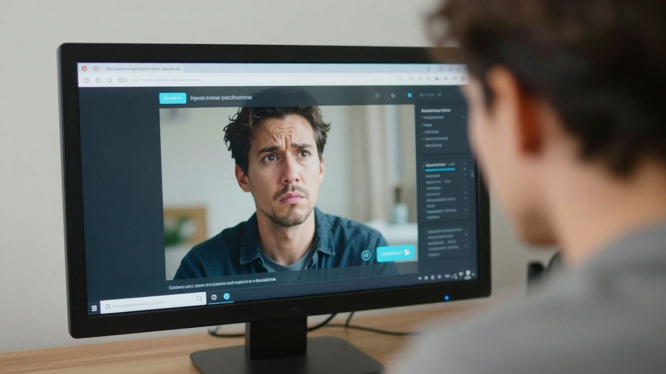 Pessoa frustrada olhando para anúncios digitais no computador.