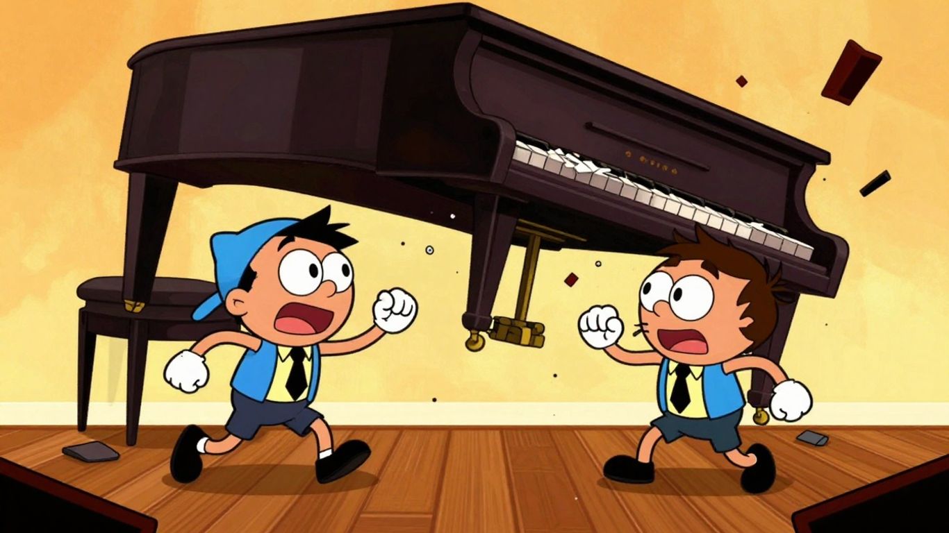 Two players in a chaotic, cartoonish disaster in House of Hazards.