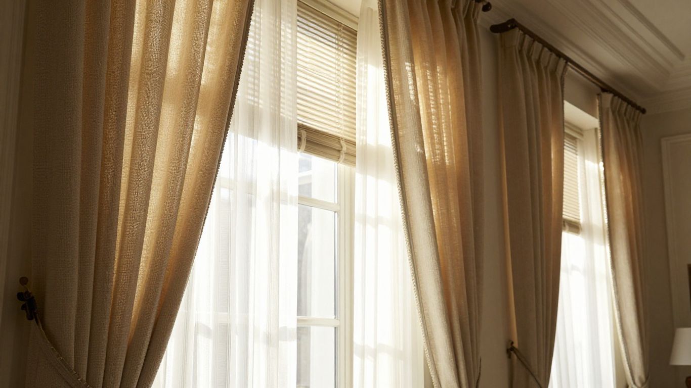 Window treatments in a sunlit room.
