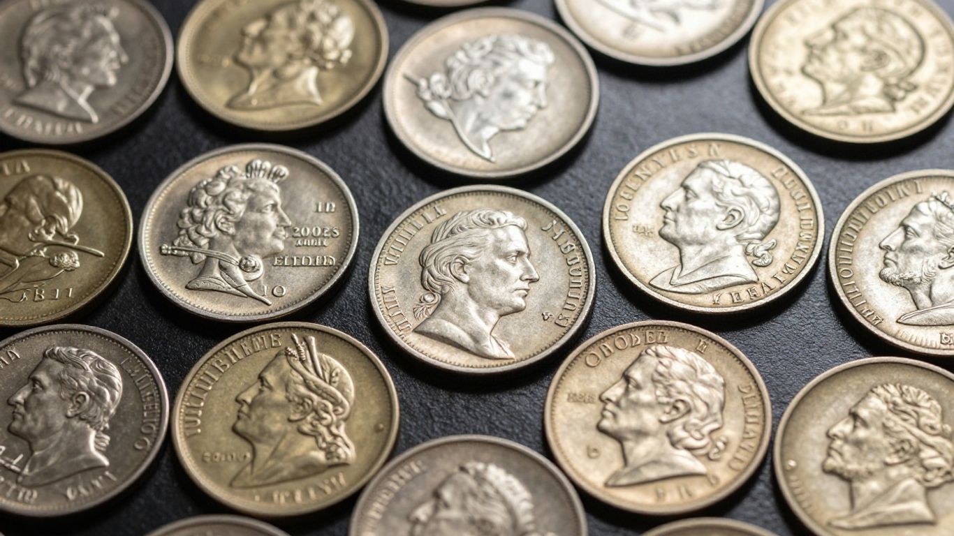 Collection of so-called dollars and coins for sale.