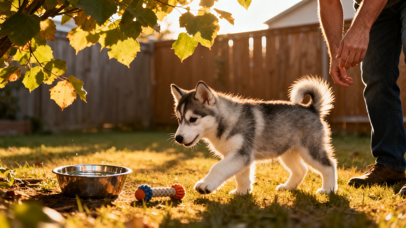 Healthy Husky puppy resting outdoors