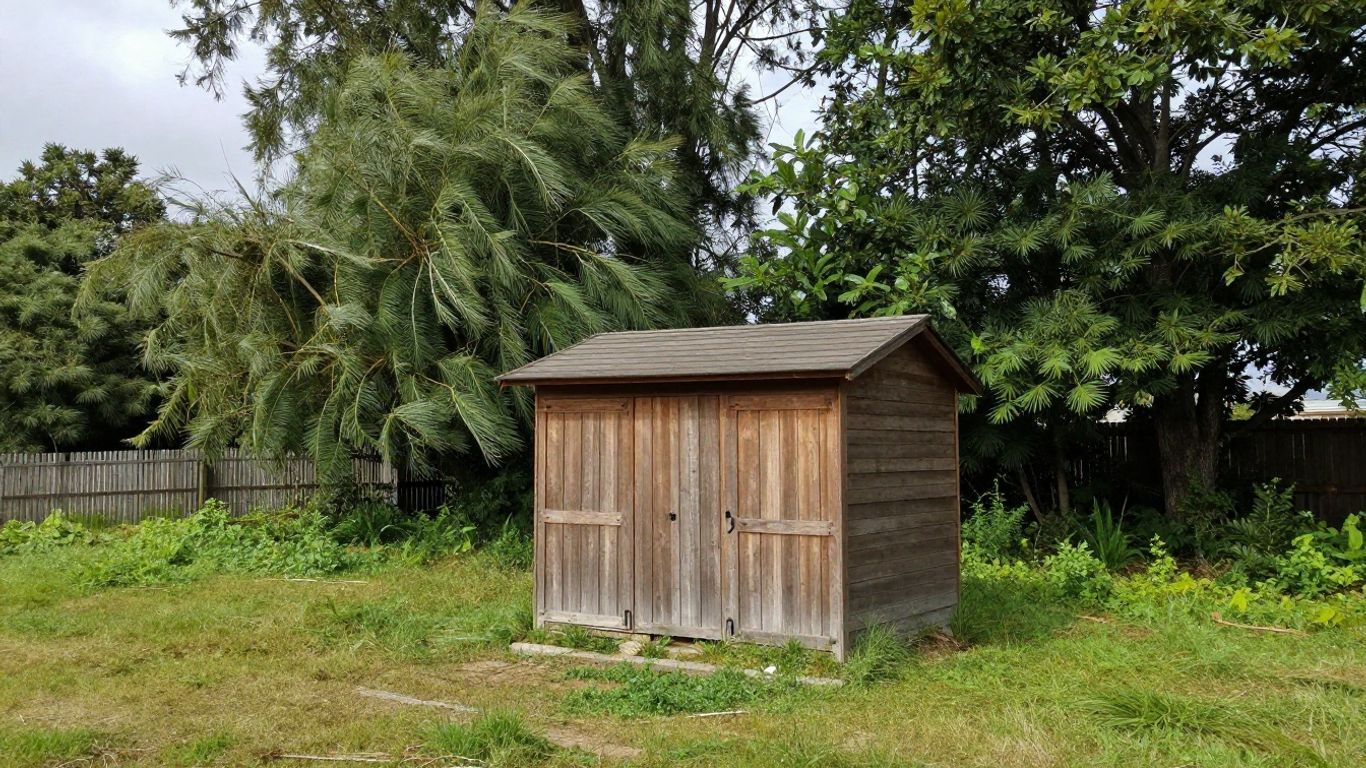 Shed installation in windy conditions, showing wind resistance.