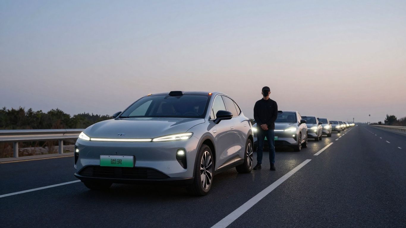 Roadside electric car with hazard lights
