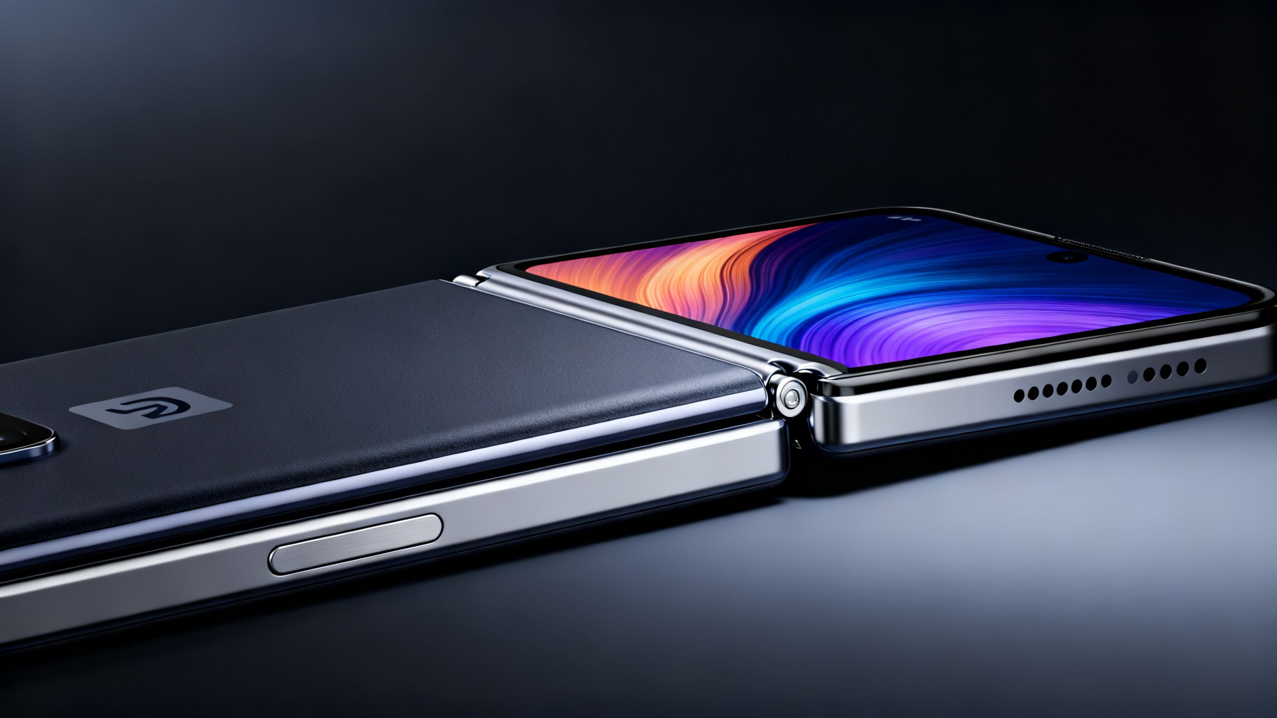 A sleek, futuristic foldable smartphone from a Chinese tech brand, showcasing its innovative hinge and vibrant screen.