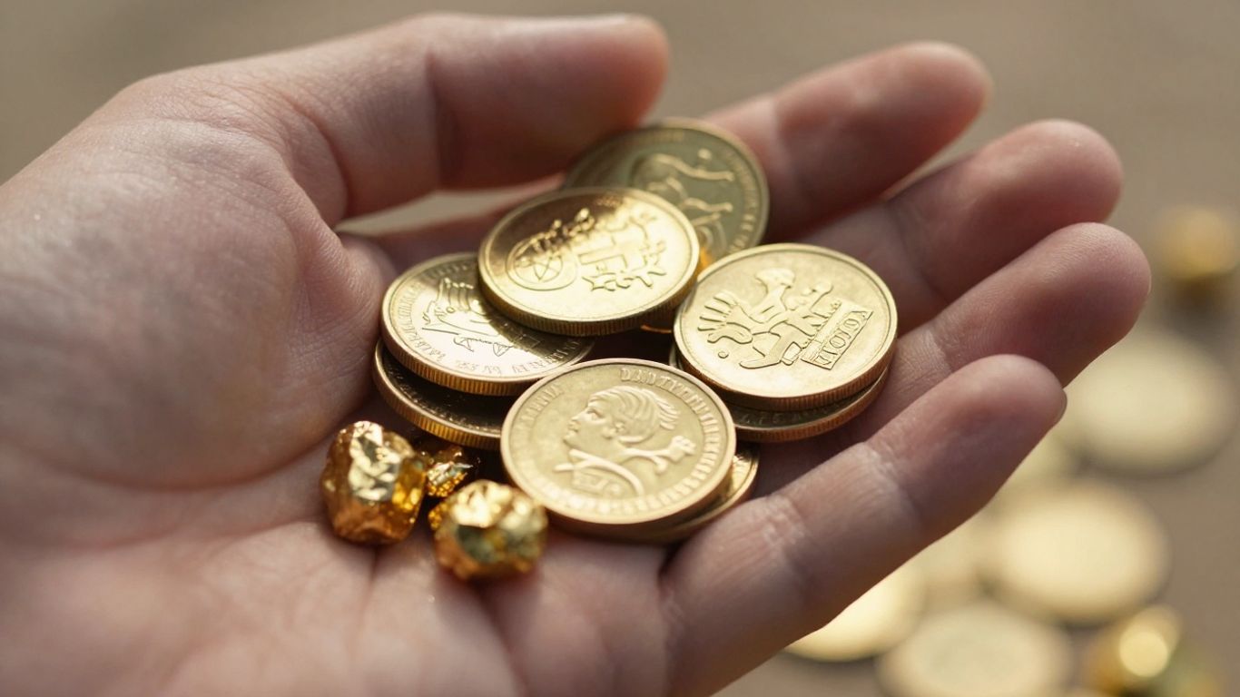 Una mano dorada sosteniendo monedas de oro.