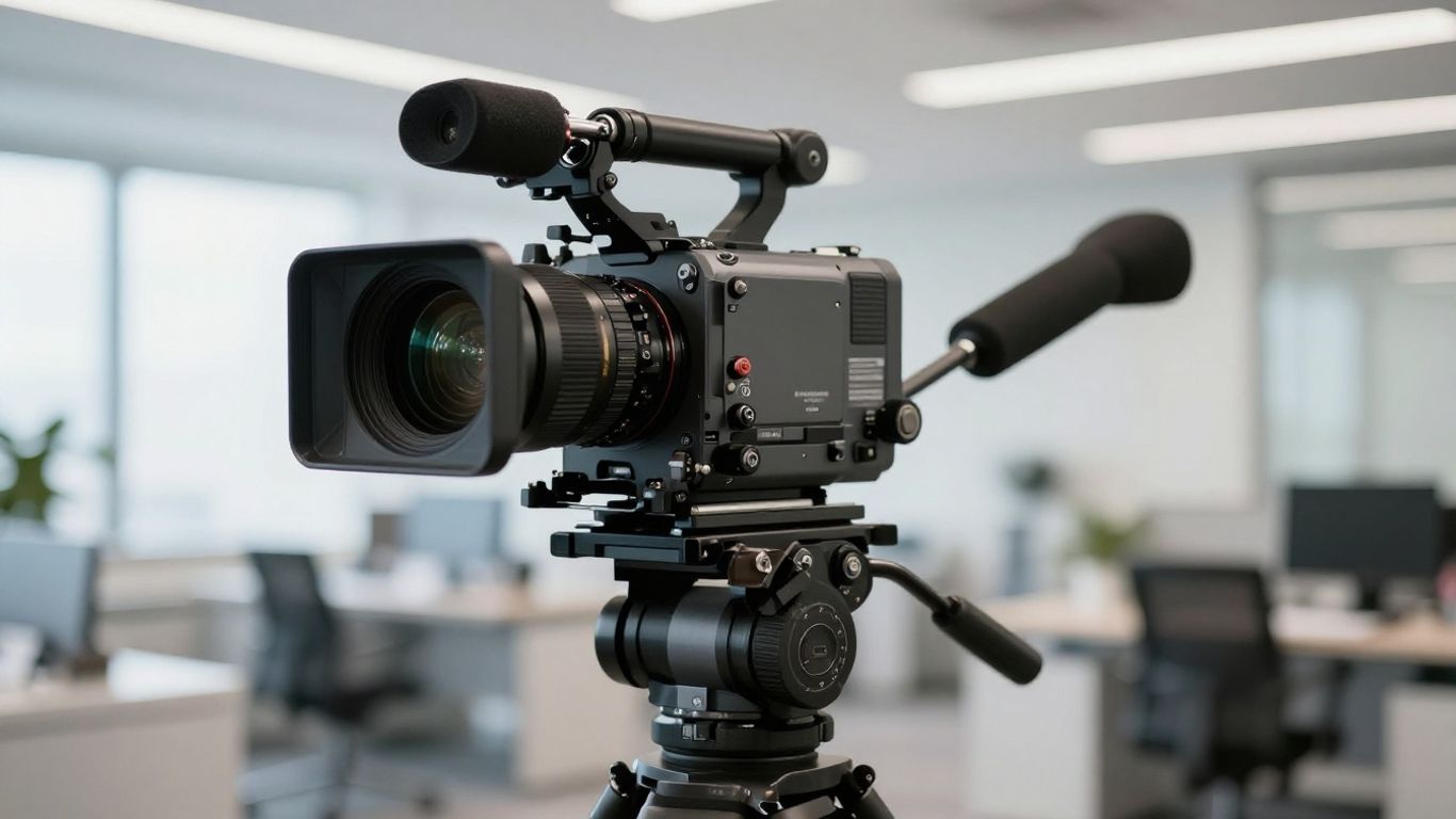 Caméra professionnelle effectuant un plan fixe sur un paysage